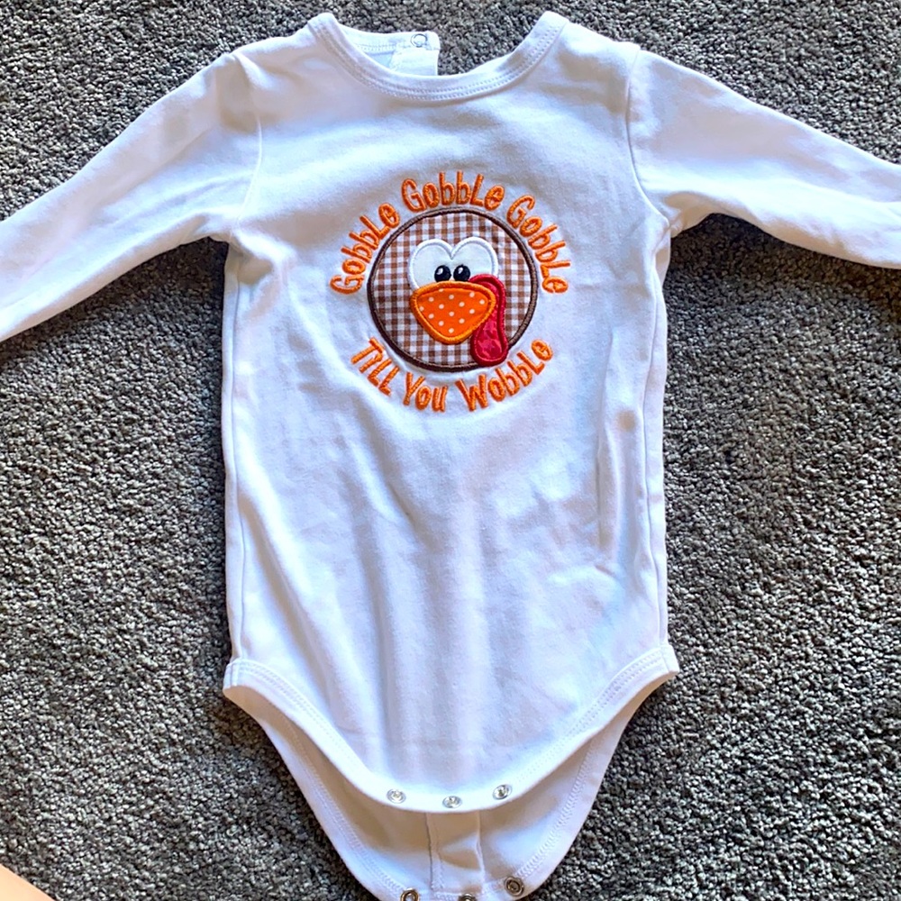 🦃 Gobble Till You Wobble Embroidery Thanksgiving Onesie 🧡
